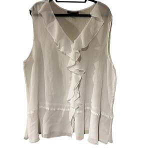 Ashley Stewart Top SZ 24 White Ruffles Crepe Sleeveless Sheer Ruffles Upscale
